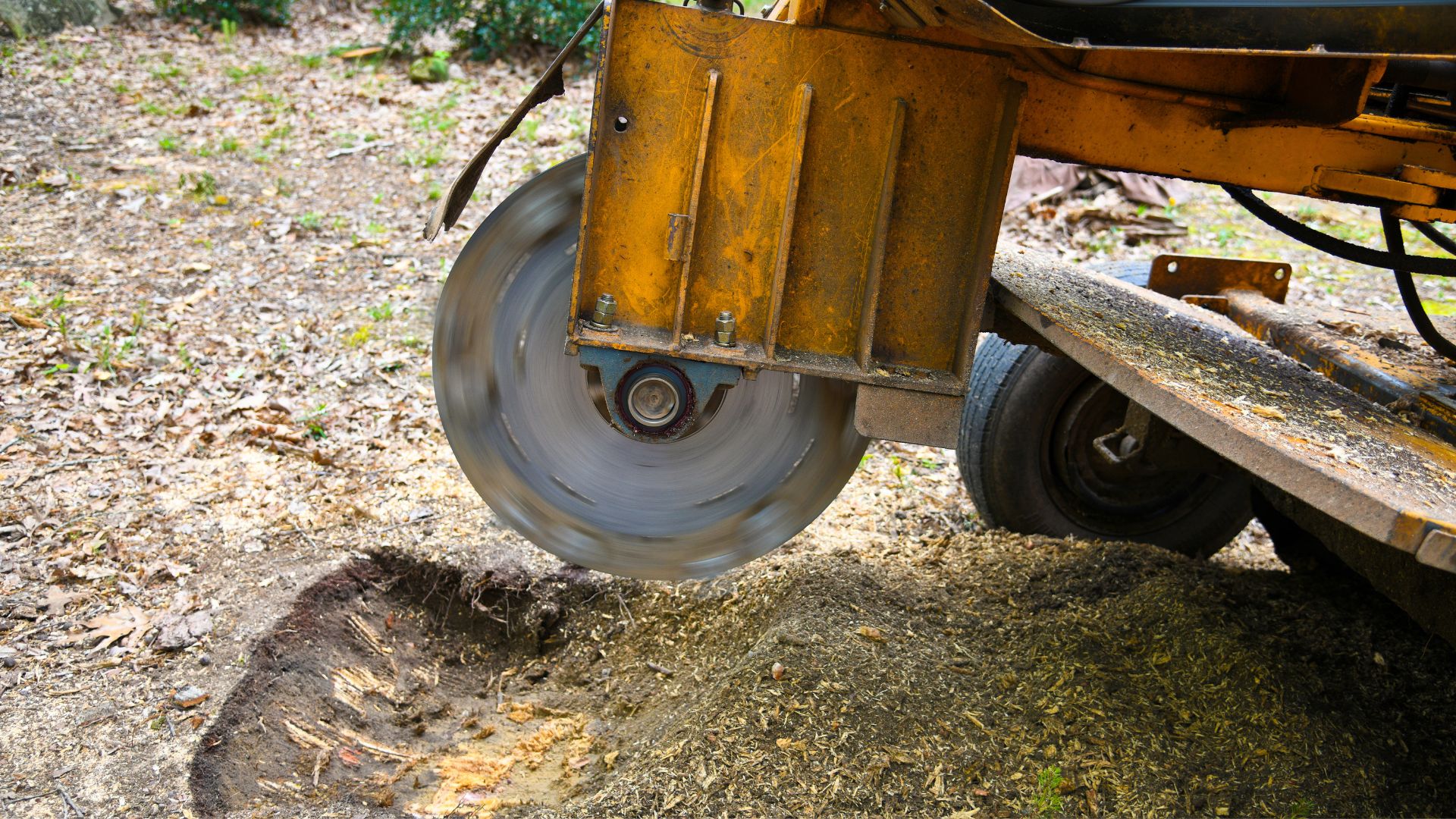 A close up of a metal disc on the back of a truck